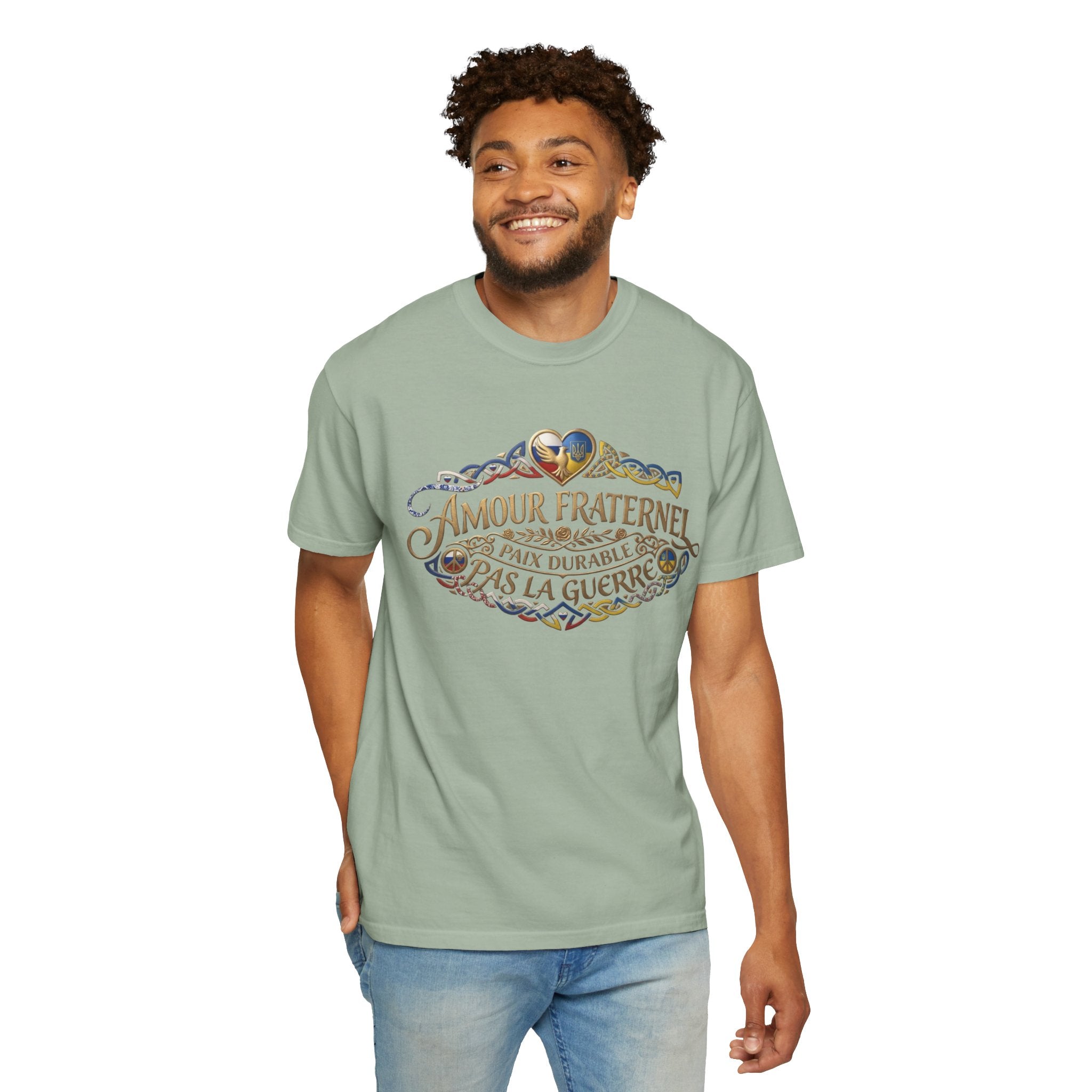 T-Shirt — Amour Fraternel "Paix Durable Pas La Guerre" Vintage Heart Peace Design