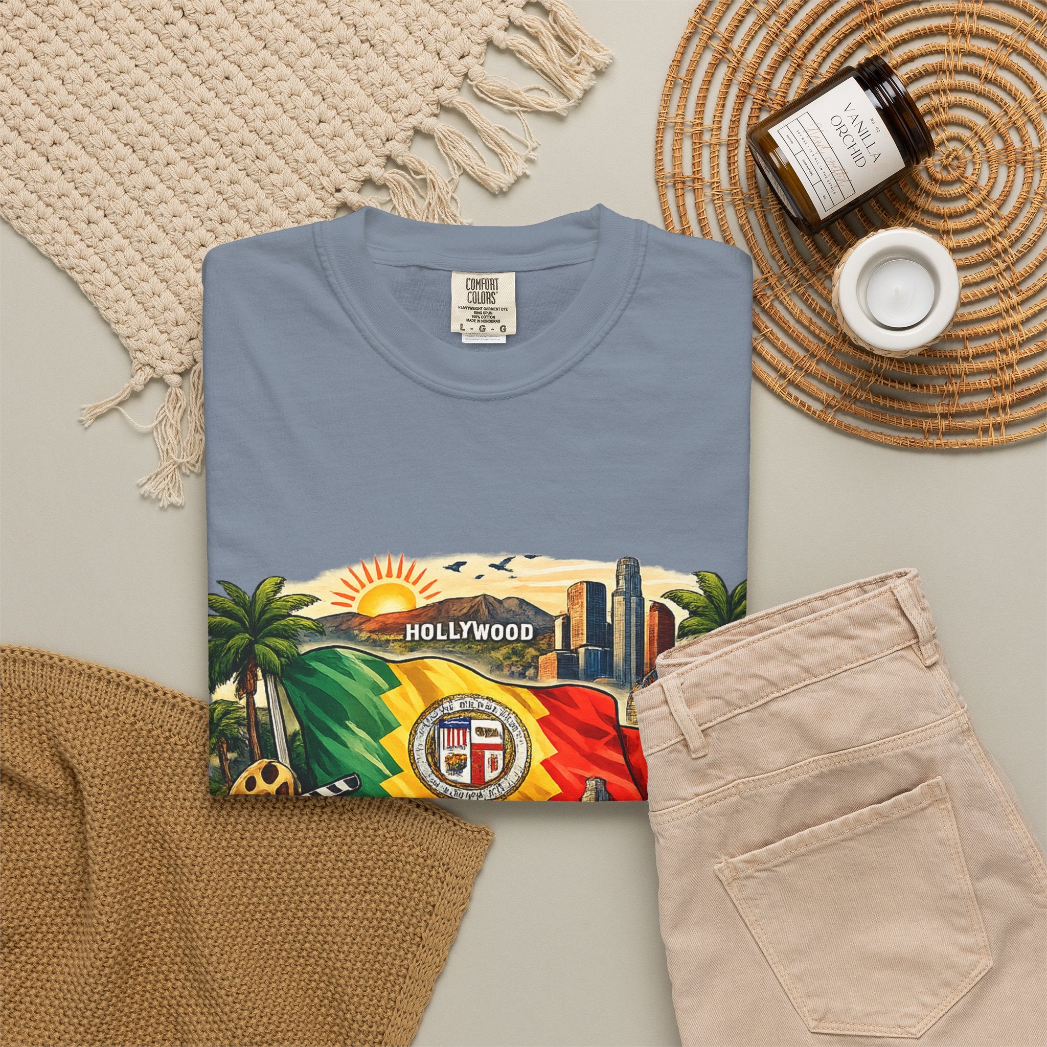 Los Angeles Vintage Graphic T-Shirt — LA Cityscape & Palm Trees Design