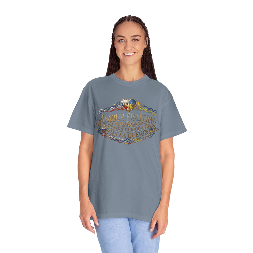 T-Shirt — Amour Fraternel "Paix Durable Pas La Guerre" Vintage Heart Peace Design