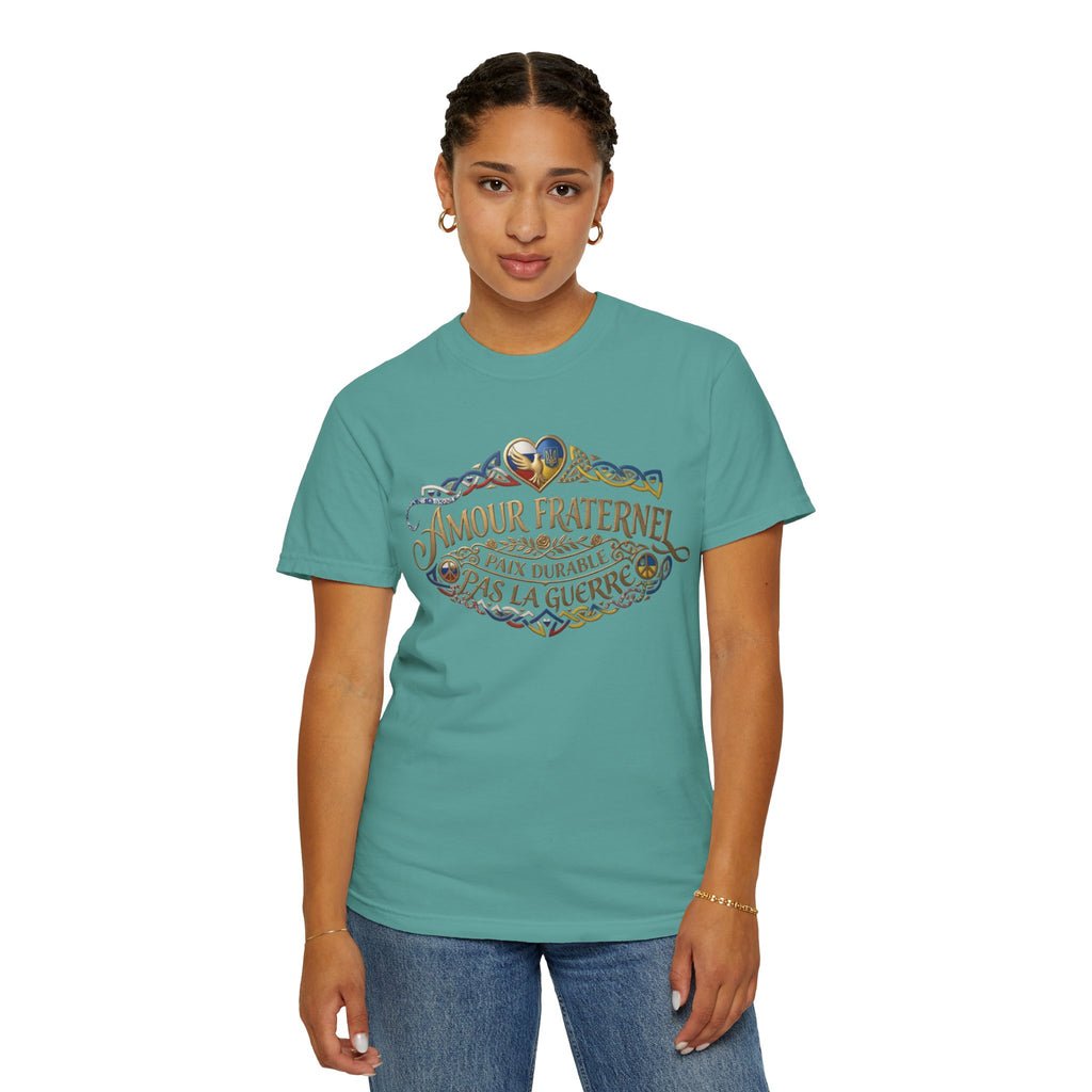 T-Shirt — Amour Fraternel "Paix Durable Pas La Guerre" Vintage Heart Peace Design