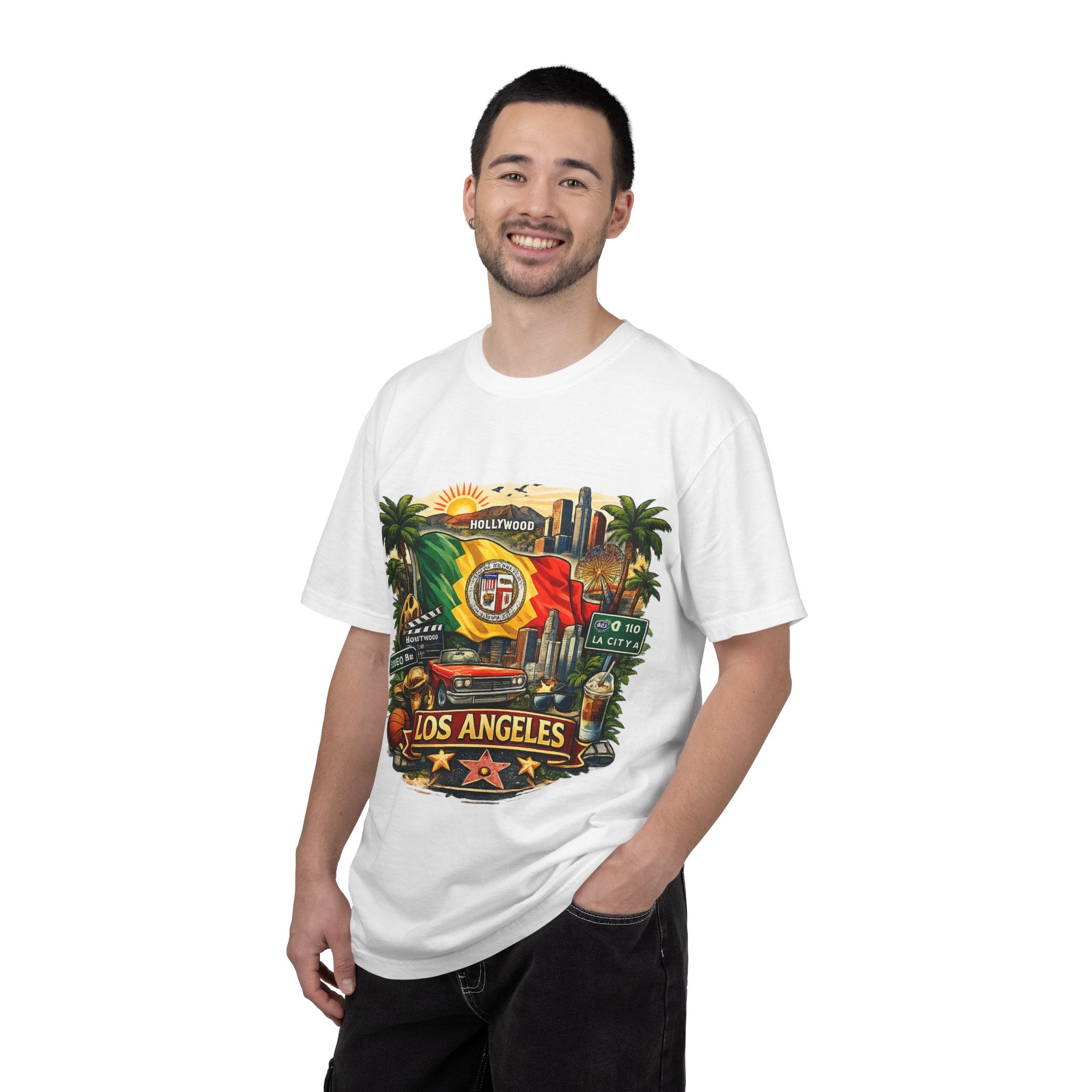 Los Angeles Vintage Graphic T-Shirt — LA Cityscape & Palm Trees Design