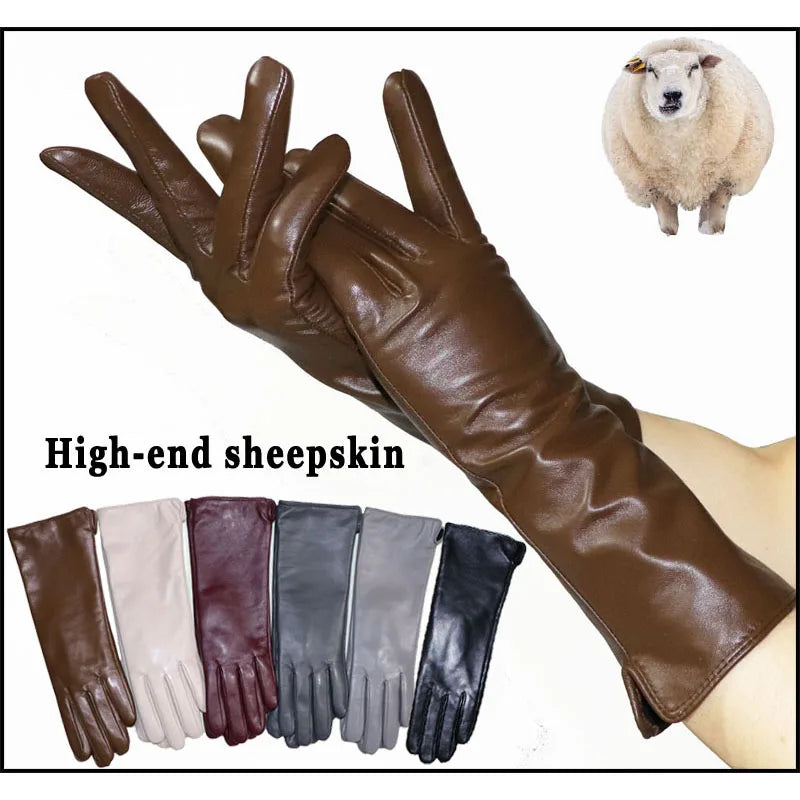 Leather Gloves Women's Sheepskin Mid-length Plus Velvet Thickened Winter Warmth Color Touch screen Authentic 2025 New style