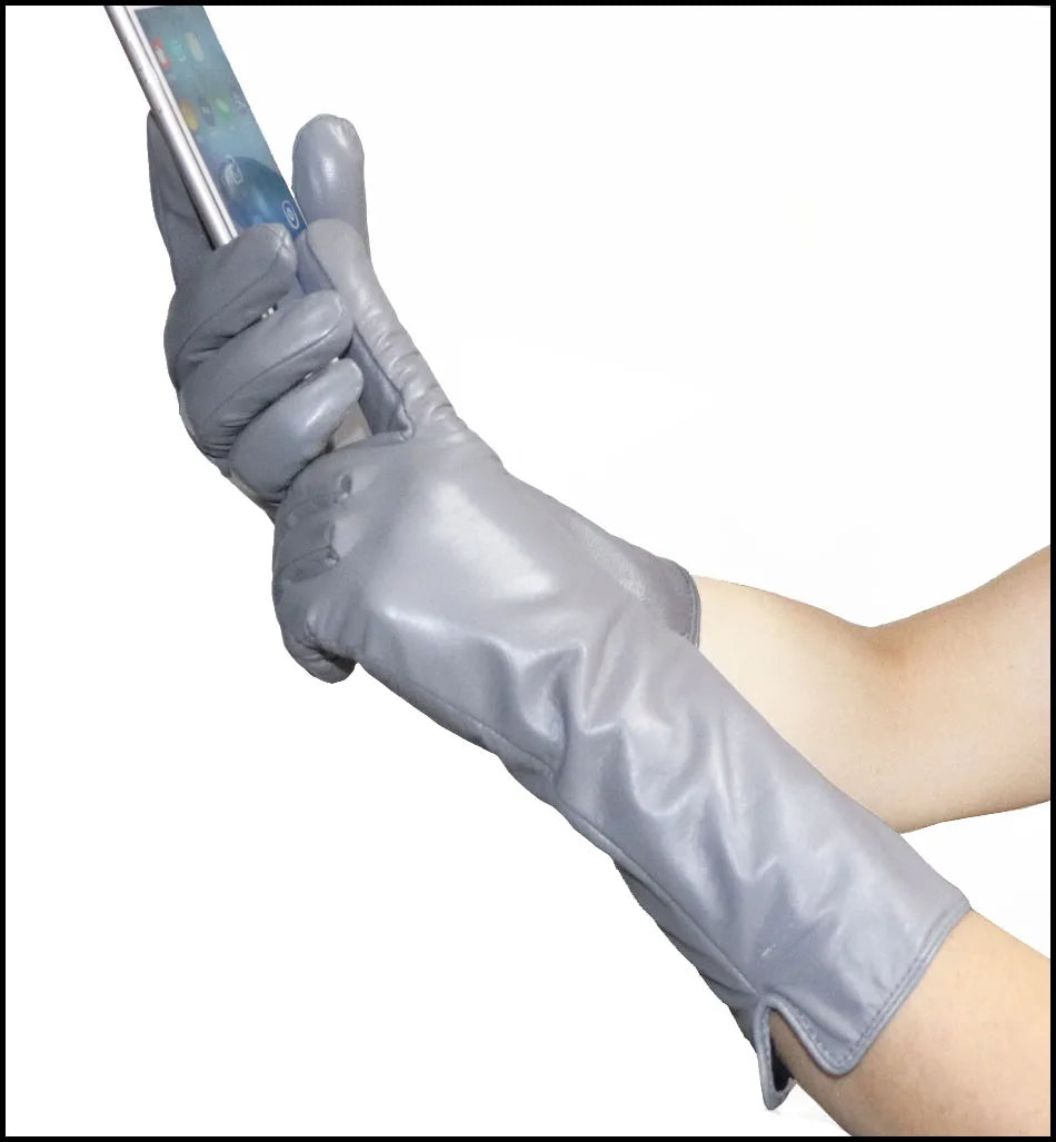 Leather Gloves Women's Sheepskin Mid-length Plus Velvet Thickened Winter Warmth Color Touch screen Authentic 2025 New style