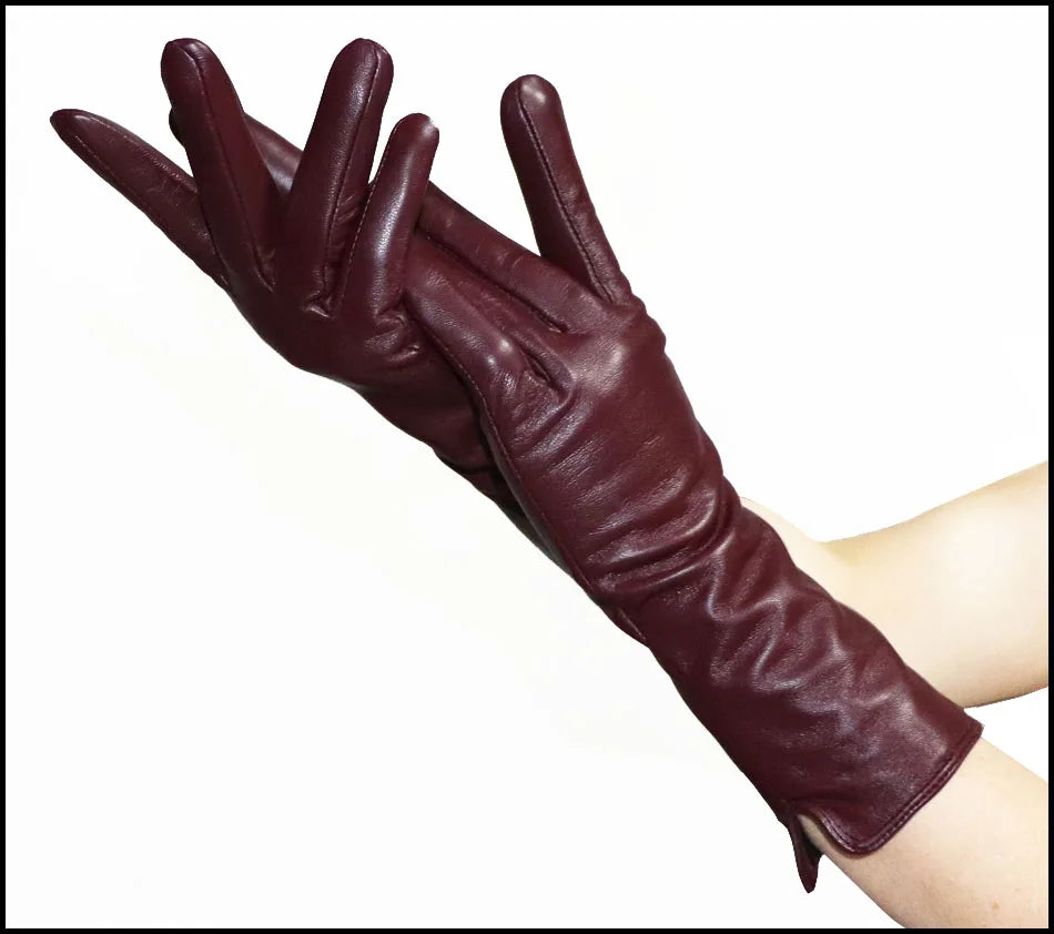 Leather Gloves Women's Sheepskin Mid-length Plus Velvet Thickened Winter Warmth Color Touch screen Authentic 2025 New style