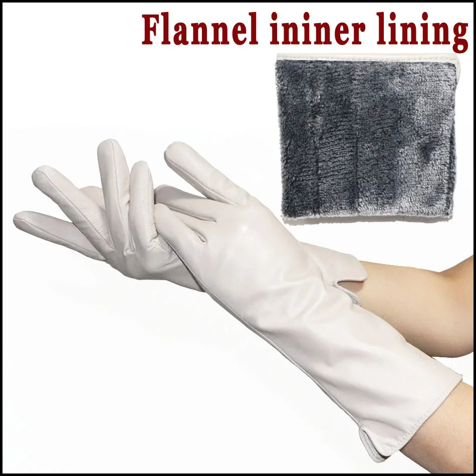 Leather Gloves Women's Sheepskin Mid-length Plus Velvet Thickened Winter Warmth Color Touch screen Authentic 2025 New style