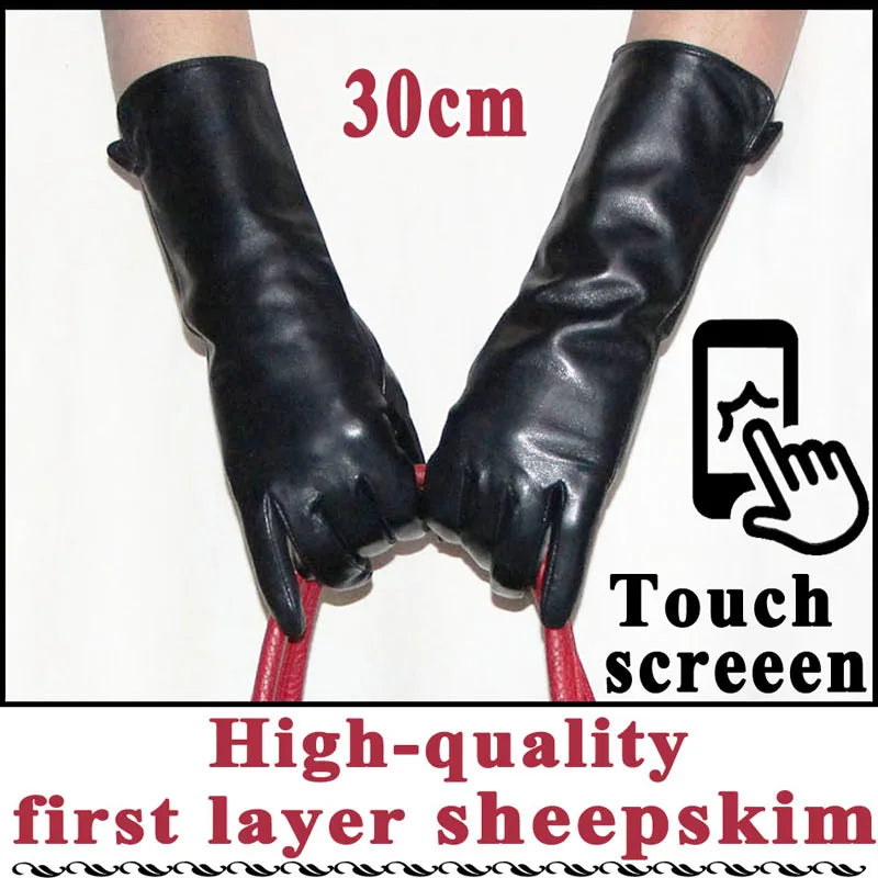 Leather Gloves Women's Sheepskin Mid-length Plus Velvet Thickened Winter Warmth Color Touch screen Authentic 2025 New style