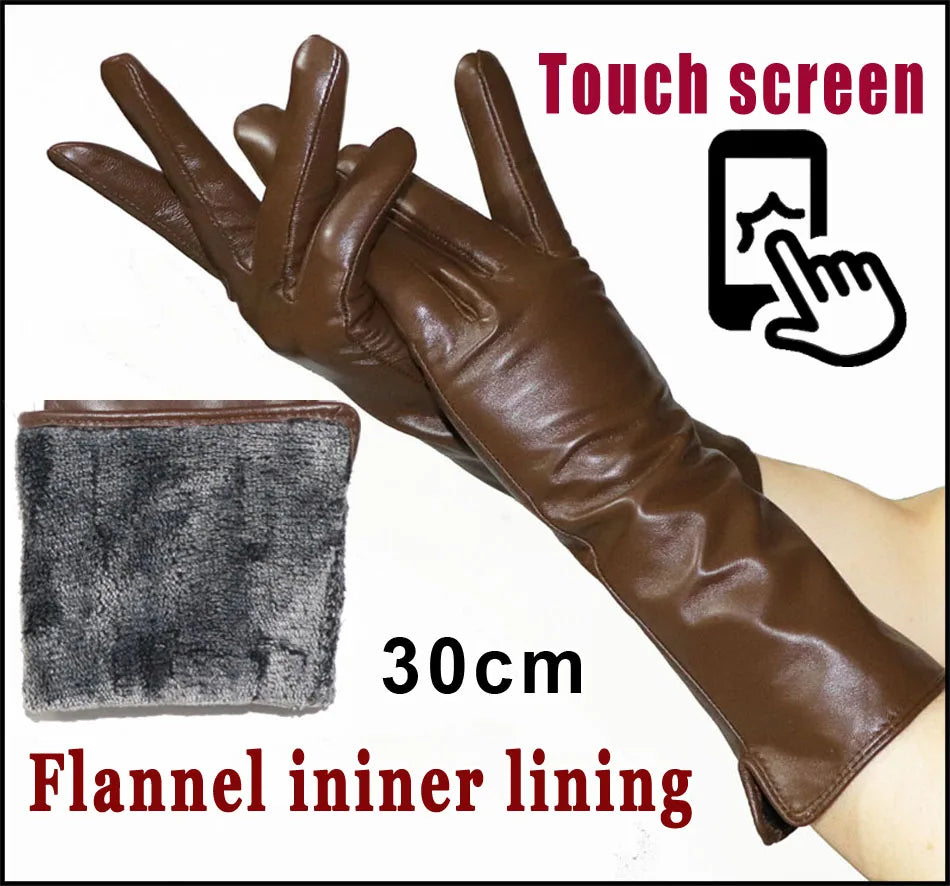 Leather Gloves Women's Sheepskin Mid-length Plus Velvet Thickened Winter Warmth Color Touch screen Authentic 2025 New style