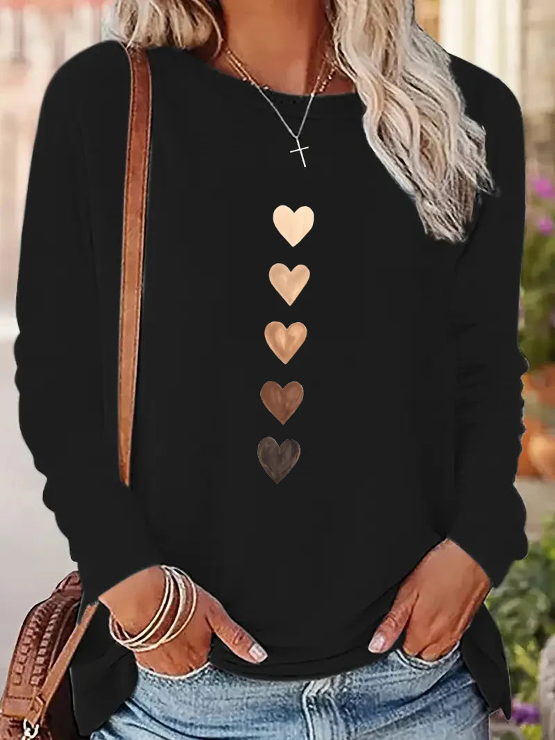 Y2k Love Heart Printed Long Sleeve Shirt Vintage T Shirt Women's  Print  T-Shirt Crew Neck Top Tee Tshirt Casual