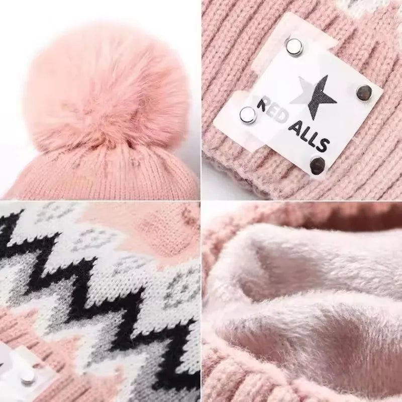 2PCS Winter Women Plush Velvet Hats Neck Warmer Hat Scarf Set Beanies Cycling Windproof Hat Outdoor Ear Protection