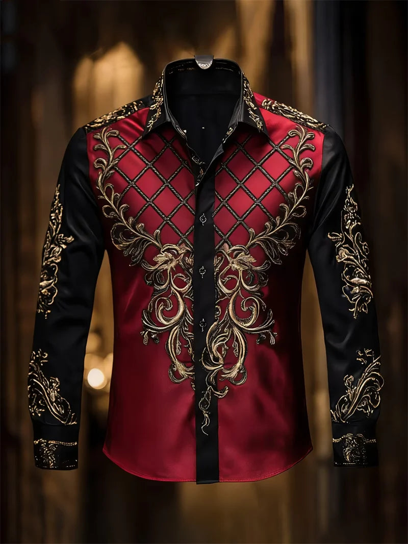 New men's 11 color 3D grid printed shirt with high-quality patterns, casual and fashionable long sleeved lapel shirt