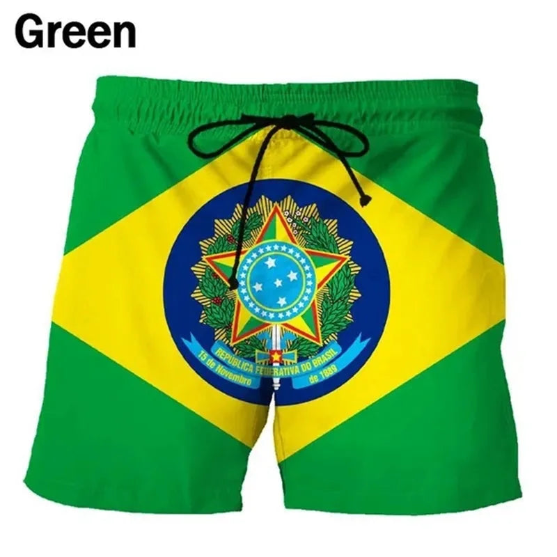 3D Printing Brazil Flag Pattern Beach Shorts For Men Summer Fashion Casual Board Shorts Men Outdoor Sport Gym Swimming Trunks