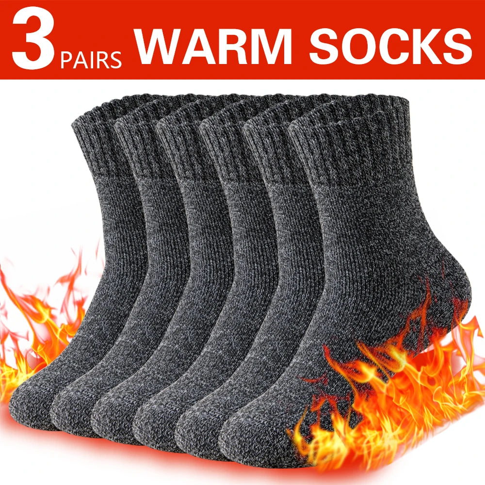 3 Pairs Winter Thick Towel Men's Socks Man's Outdoor Sports Long Socks Cold Resistant Frost Proof Snow Socks For Man Gift 39-44