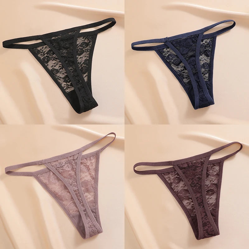 4PCS/Set Women's Underwear Lace Panties Floral Lingerie Woman Panties Sexy Thong G-String Female Pantys Perspective Intimates Ne