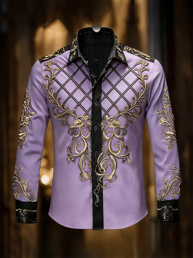 New men's 11 color 3D grid printed shirt with high-quality patterns, casual and fashionable long sleeved lapel shirt