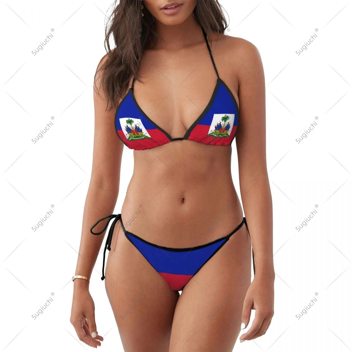 Women Girls Bikini Haiti Flag Swimsuit Sets Three Point Beachwear Swimming Bathing Beach Party Suits Sexy Mujer