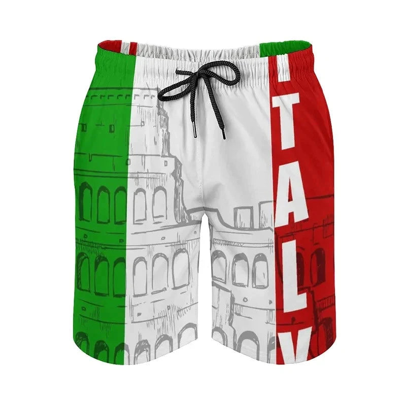 2025 Men's 3D Printed Italia Flag Beach Shorts New Summer Casual Street Italian Pattern Short Pants Quick Dry Surf Board Shorts