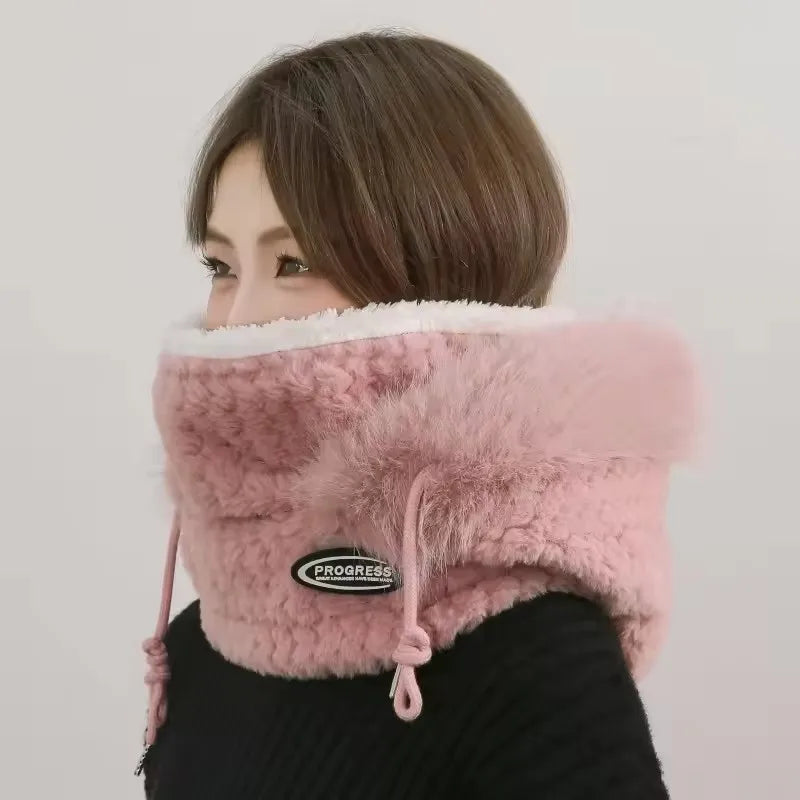 Winter Riding Hat for Women Hood Scarf Mask and Ear Cover Thick Thermal Windproof for Electric Scooter Outdoor Cycling Warmth