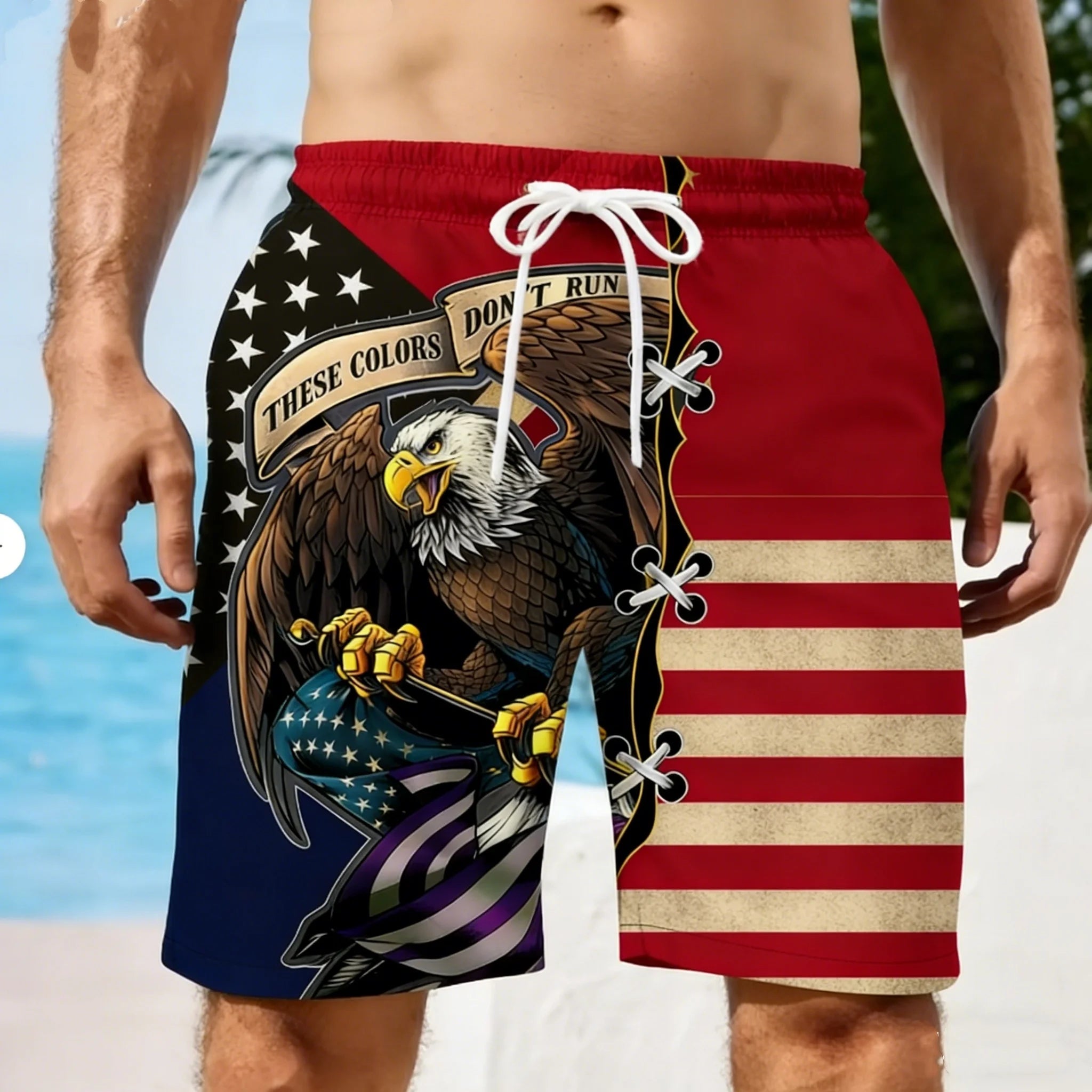 2026 Men 3D USA Flag Graphic Beach Shorts Men's USA Flag Print Surf Board Trunks Male Hawaii Swimwear Pants Mens Cool Ice Shorts