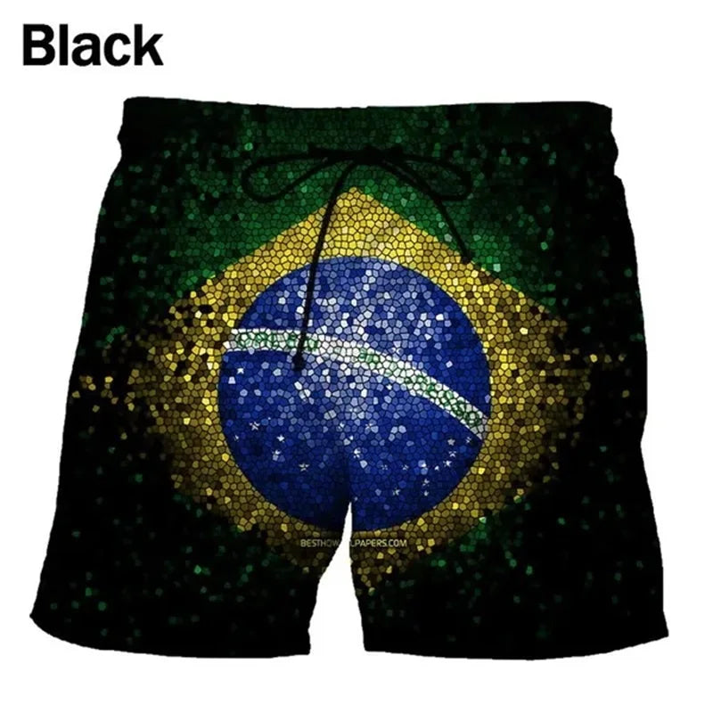 3D Printing Brazil Flag Pattern Beach Shorts For Men Summer Fashion Casual Board Shorts Men Outdoor Sport Gym Swimming Trunks