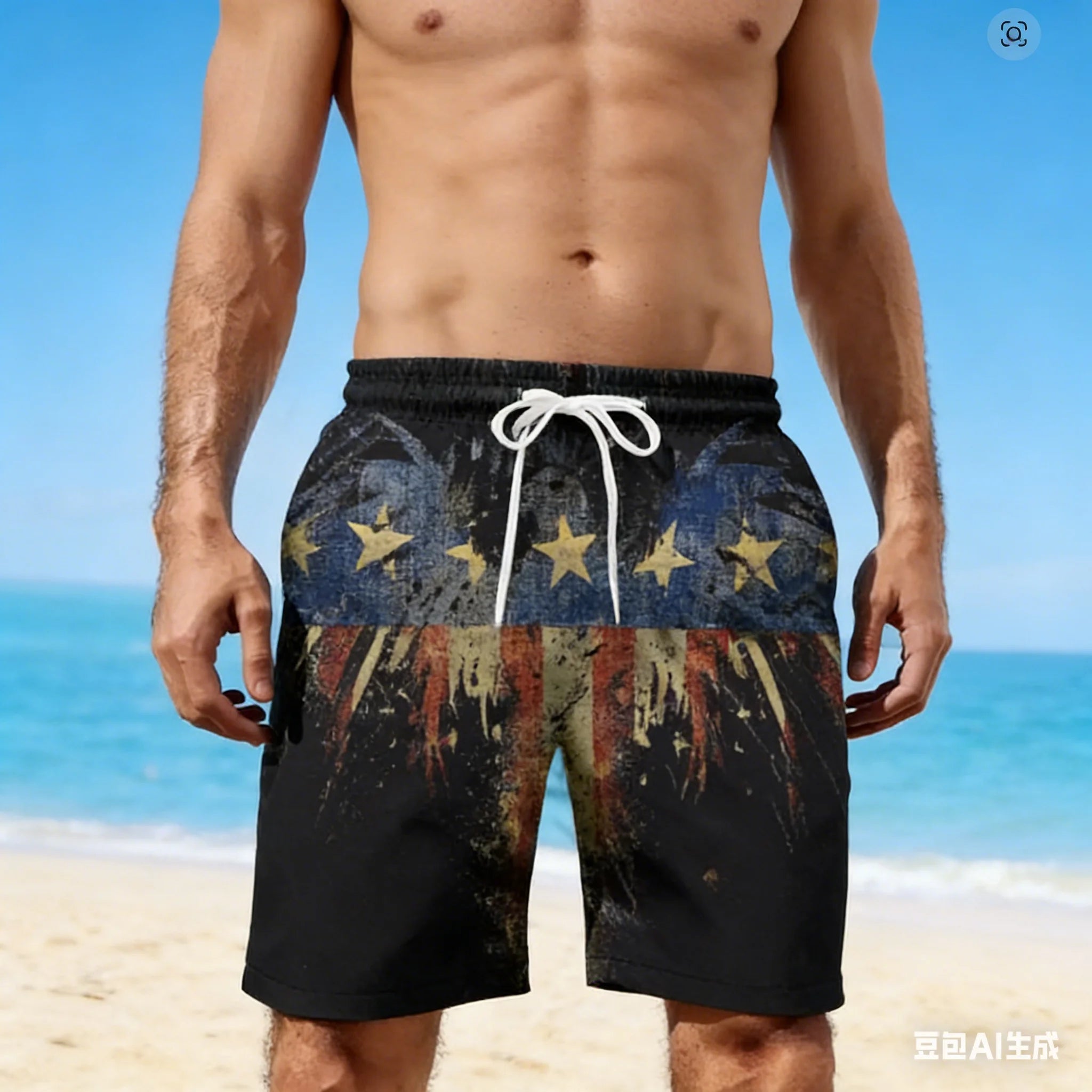 2026 Men 3D USA Flag Graphic Beach Shorts Men's USA Flag Print Surf Board Trunks Male Hawaii Swimwear Pants Mens Cool Ice Shorts