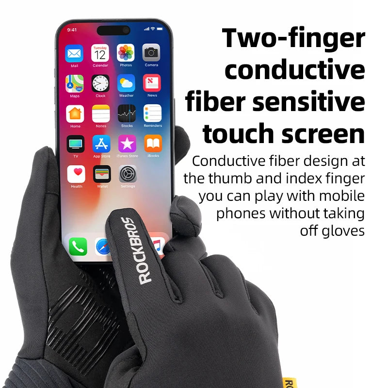 ROCKBROS Keep Warm Bicycle Gloves Full Finger Men Winter Autumn Windproof Fleece Cycling Glove Touch Screen MTB Road Bike Gloves
