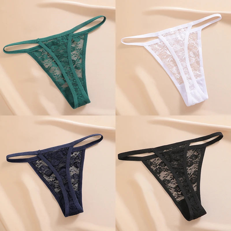 4PCS/Set Women's Underwear Lace Panties Floral Lingerie Woman Panties Sexy Thong G-String Female Pantys Perspective Intimates Ne