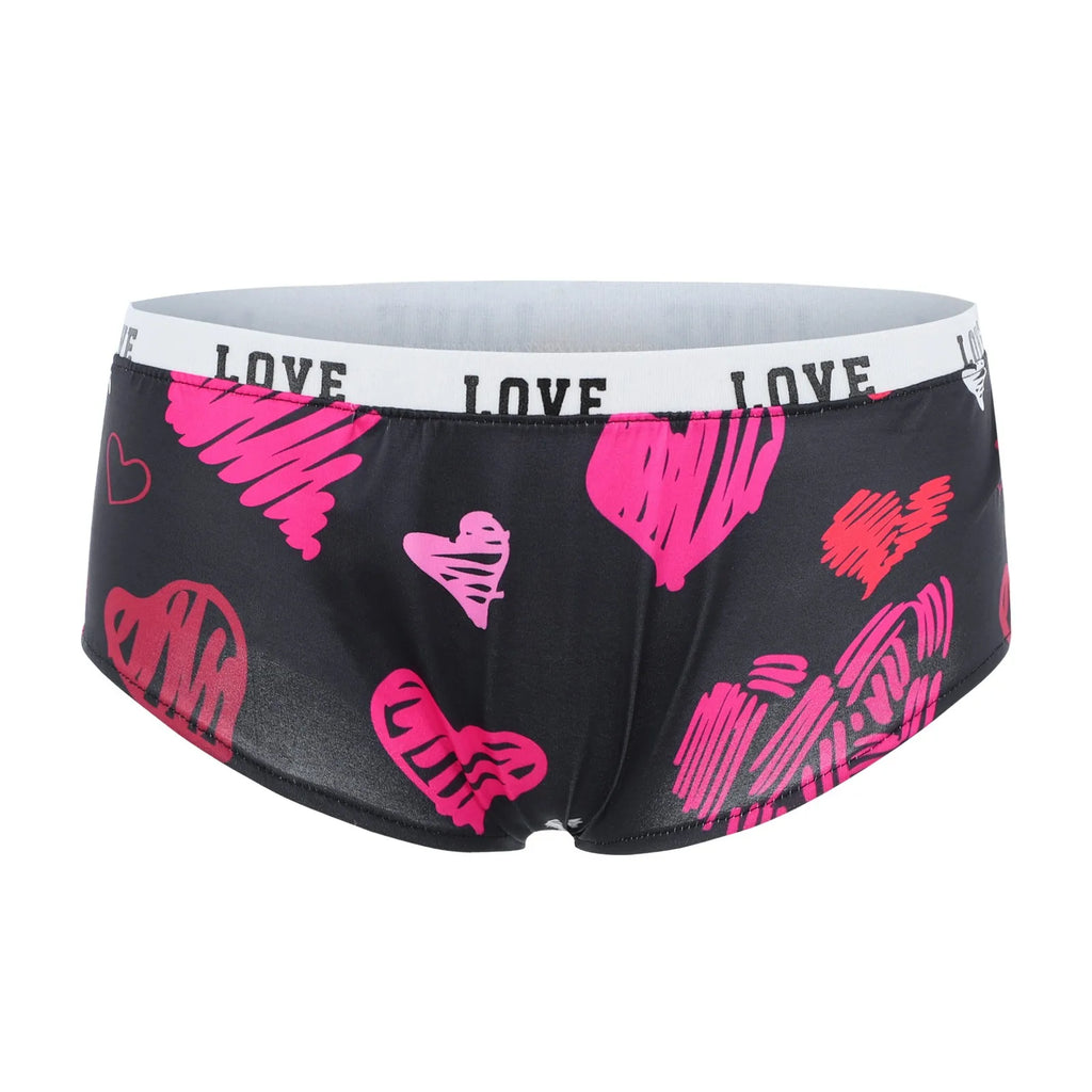 Sexy Lips Print Brief Valentine's Day Lingerie High Waist Bodyshort Love Underpants Female Underwear
