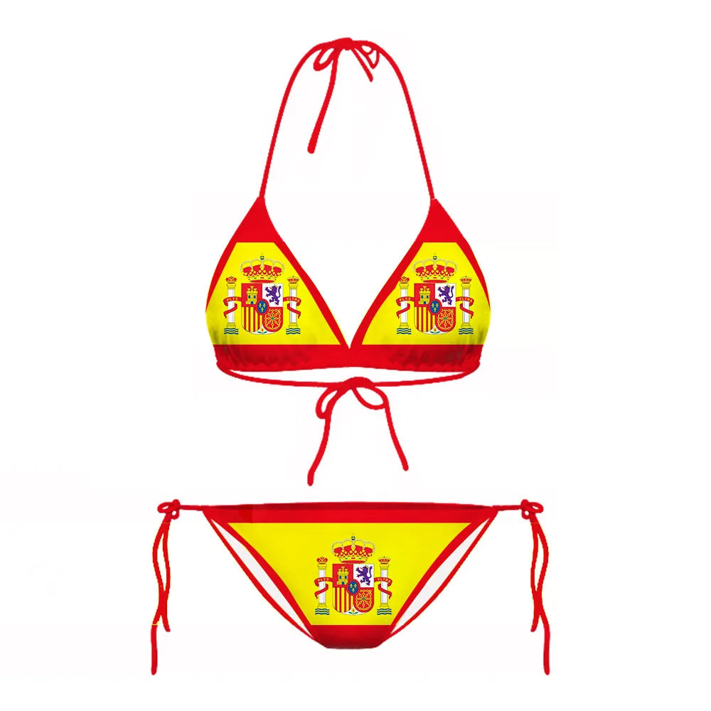 CLOOCL Spain Flag Bikini Sets Sexy Fashion 3D Printed Swimsuit Beach Pool Vacation Adjustable Lacing Bikini Suits No Chest Pad