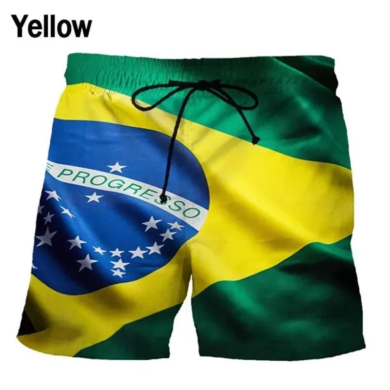 3D Printing Brazil Flag Pattern Beach Shorts For Men Summer Fashion Casual Board Shorts Men Outdoor Sport Gym Swimming Trunks