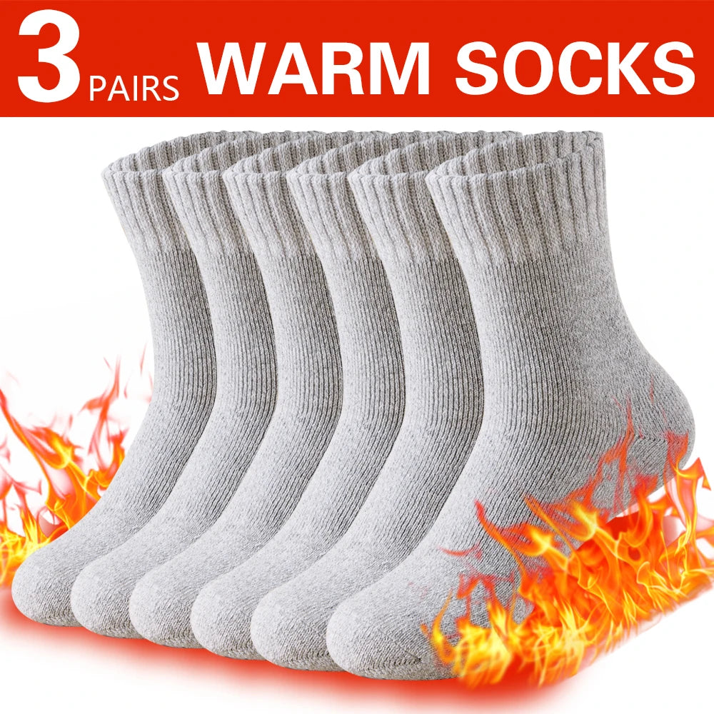 3 Pairs Winter Thick Towel Men's Socks Man's Outdoor Sports Long Socks Cold Resistant Frost Proof Snow Socks For Man Gift 39-44