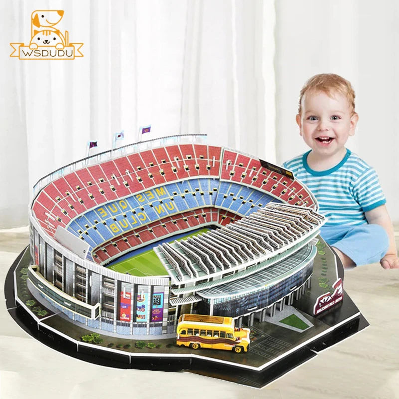 3D Football Stadium Puzzle Paper Model Architecture Kit Adult Kids Craft Building Toy Home Decor Gift Jigsaw Collectible Play