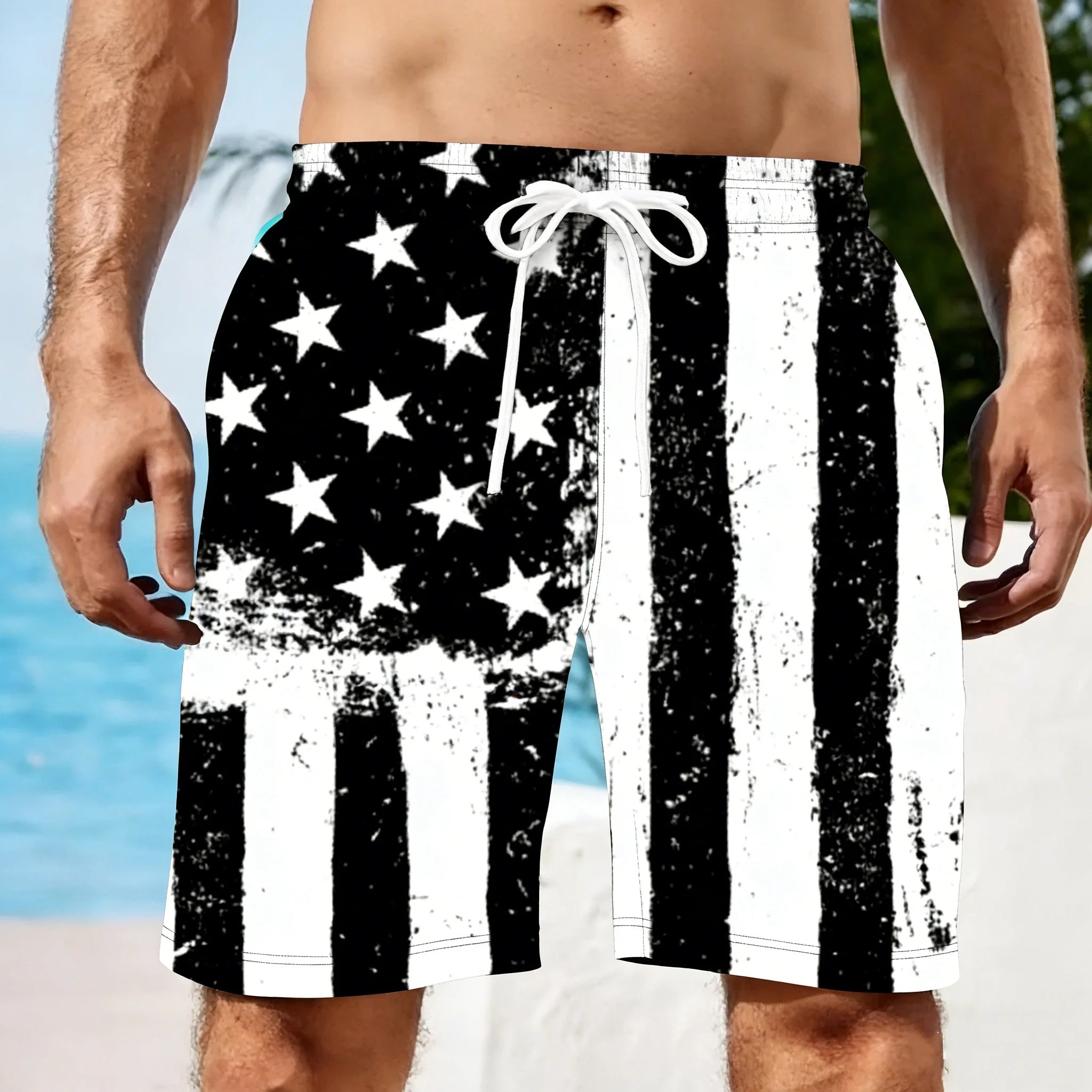 2026 Men 3D USA Flag Graphic Beach Shorts Men's USA Flag Print Surf Board Trunks Male Hawaii Swimwear Pants Mens Cool Ice Shorts