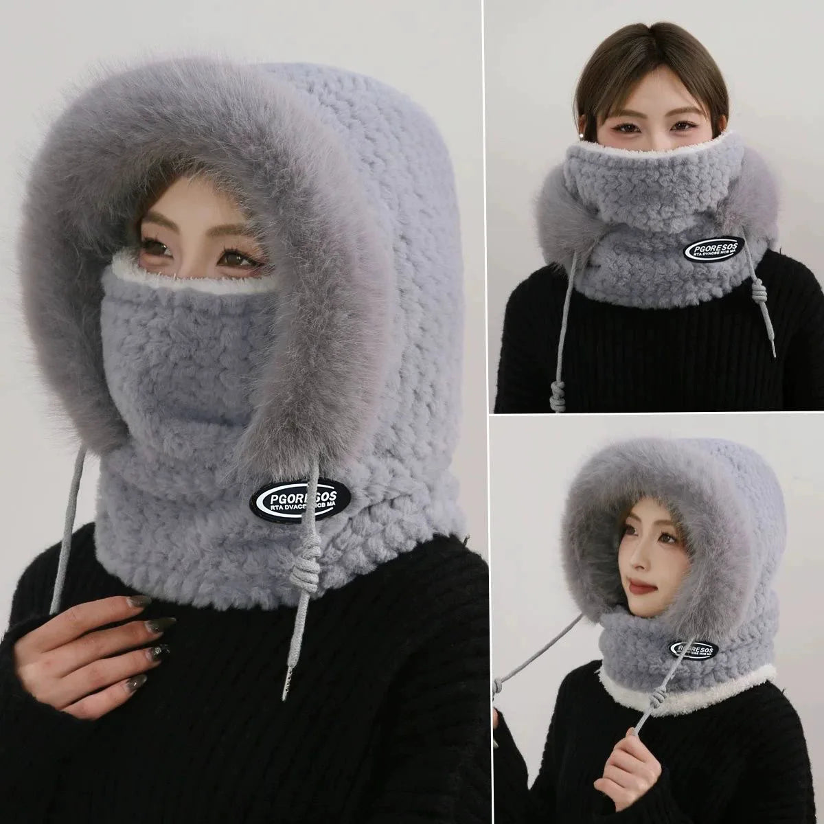 Winter Riding Hat for Women Hood Scarf Mask and Ear Cover Thick Thermal Windproof for Electric Scooter Outdoor Cycling Warmth