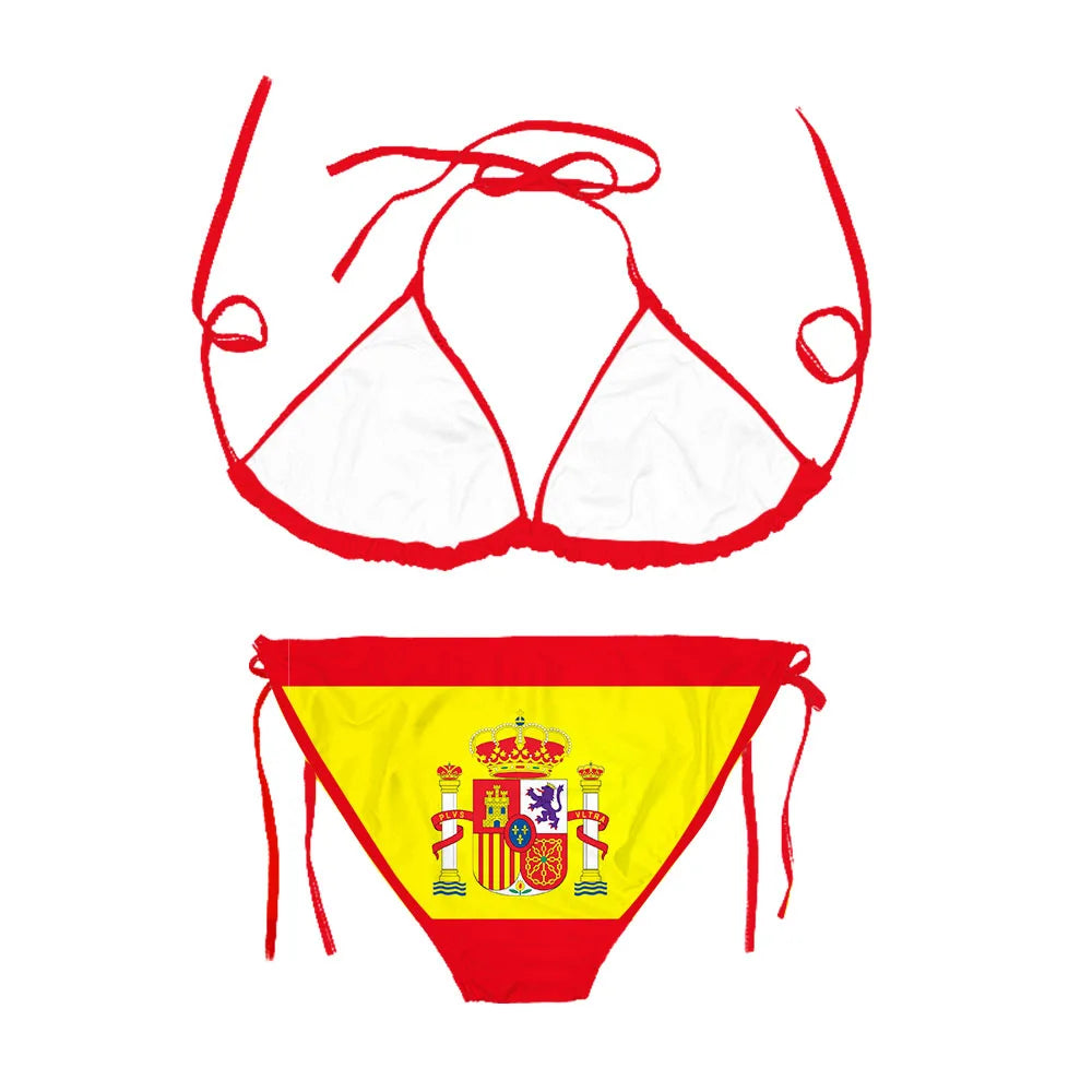 CLOOCL Spain Flag Bikini Sets Sexy Fashion 3D Printed Swimsuit Beach Pool Vacation Adjustable Lacing Bikini Suits No Chest Pad