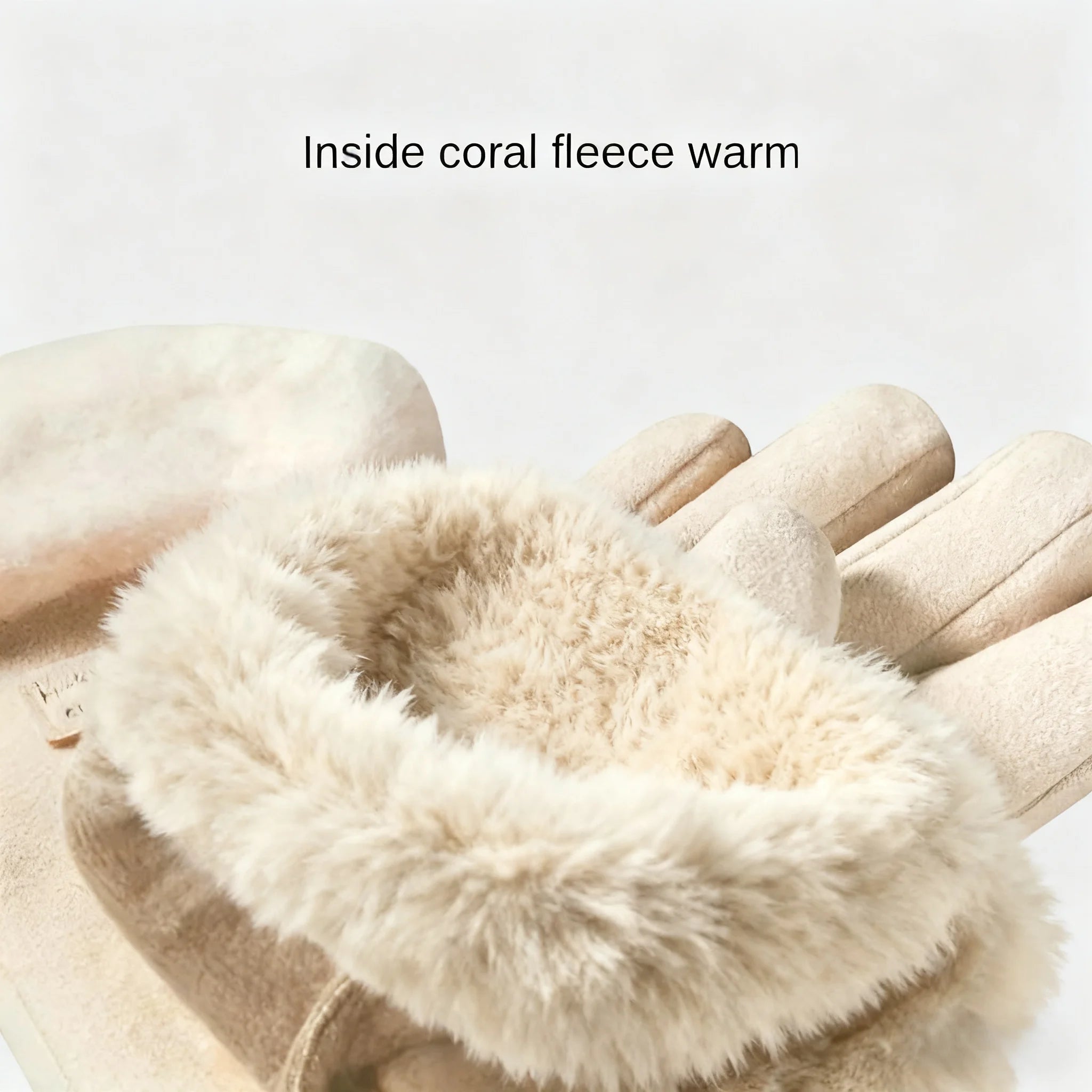 Comfortable beige touchscreen gloves with plush lining - providing thick and warm winter protection for outdoor leisure
