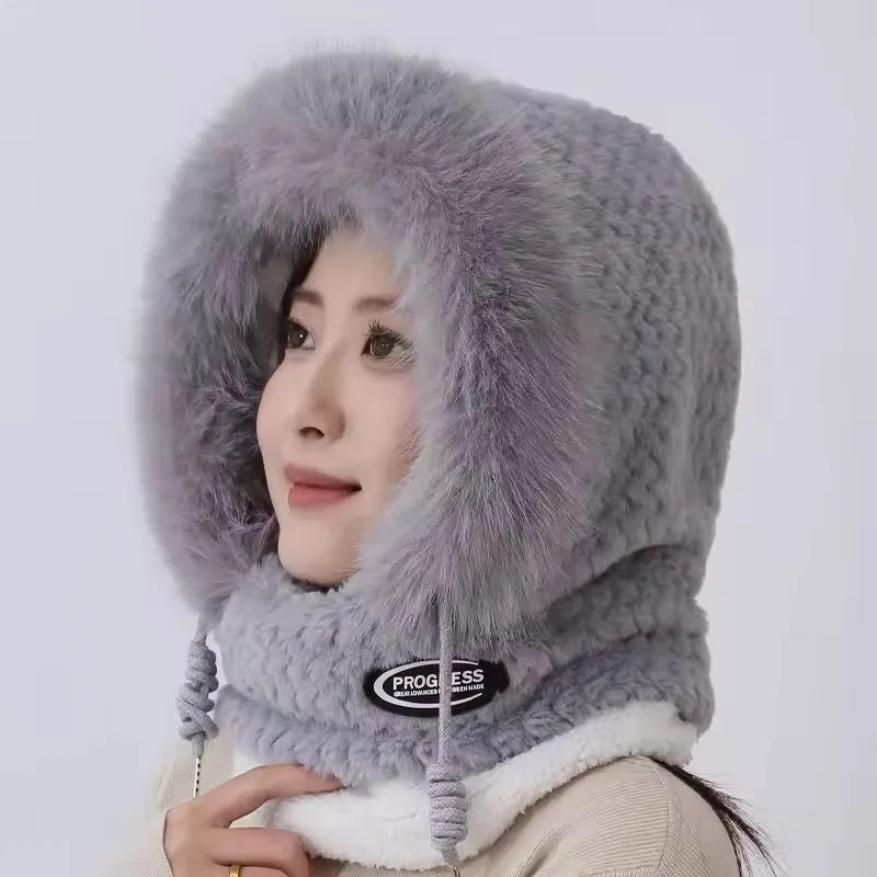 Winter Riding Hat for Women Hood Scarf Mask and Ear Cover Thick Thermal Windproof for Electric Scooter Outdoor Cycling Warmth
