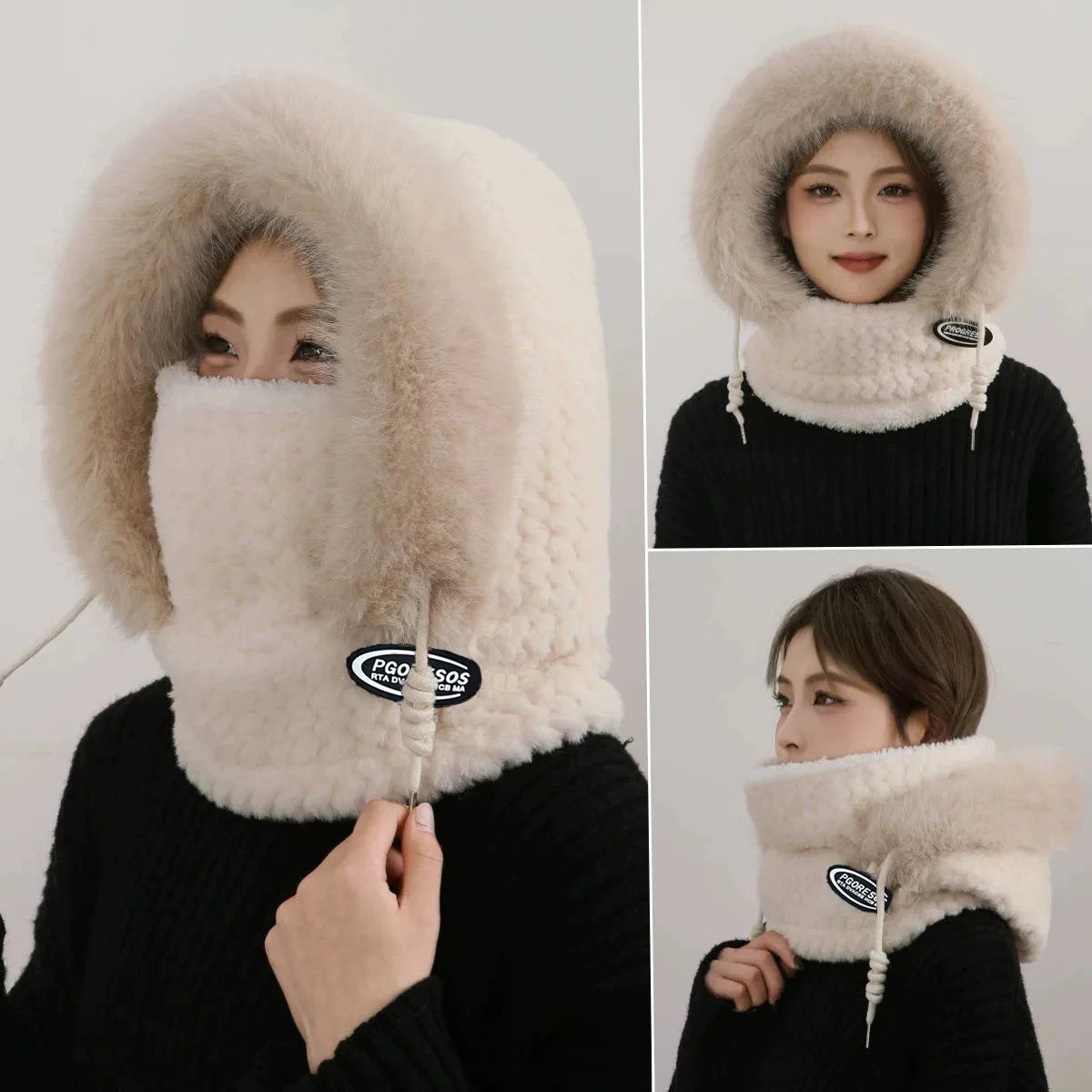 Winter Riding Hat for Women Hood Scarf Mask and Ear Cover Thick Thermal Windproof for Electric Scooter Outdoor Cycling Warmth