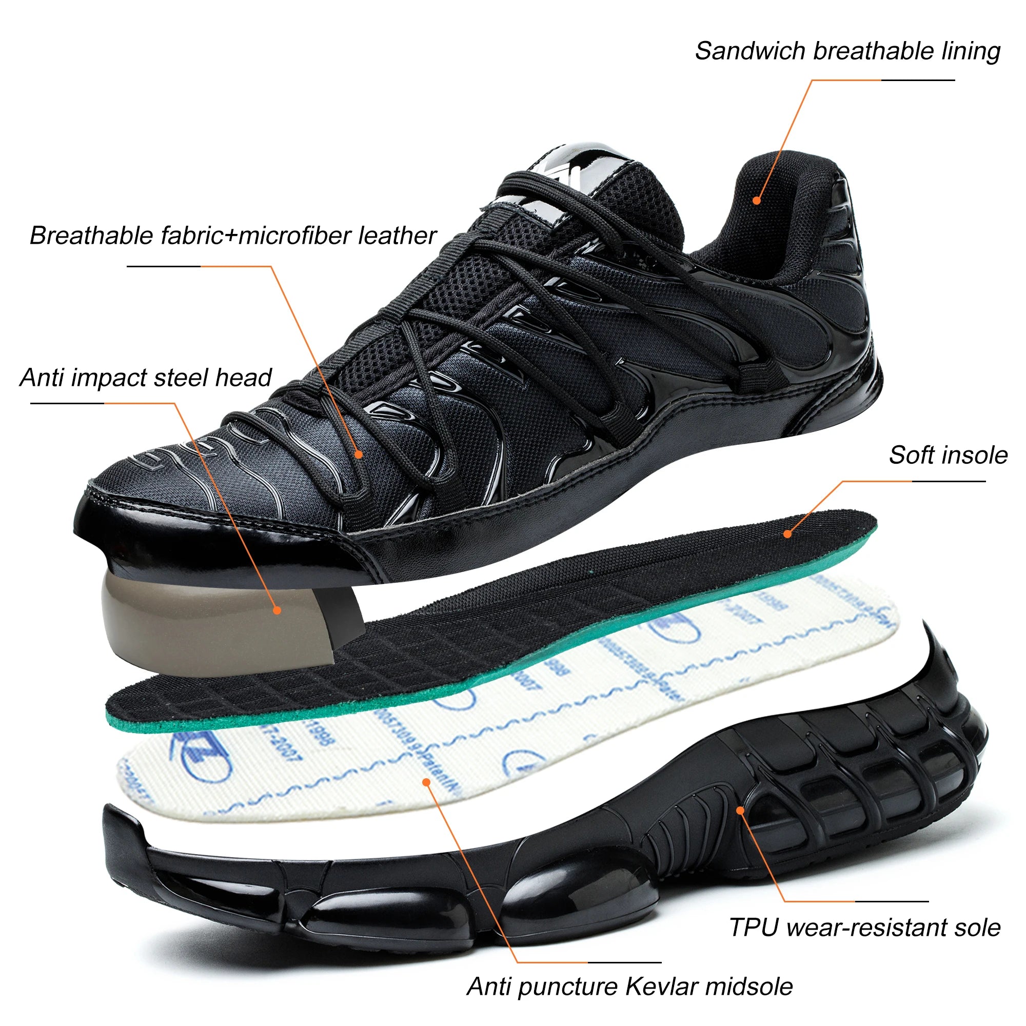 High Quality Steel Toe Safety Shoes Men Work Sneakers Indestructible Shoes Puncture-Proof Protective Shoes Male Work Footwear