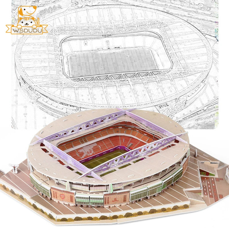 3D Football Stadium Puzzle Paper Model Architecture Kit Adult Kids Craft Building Toy Home Decor Gift Jigsaw Collectible Play