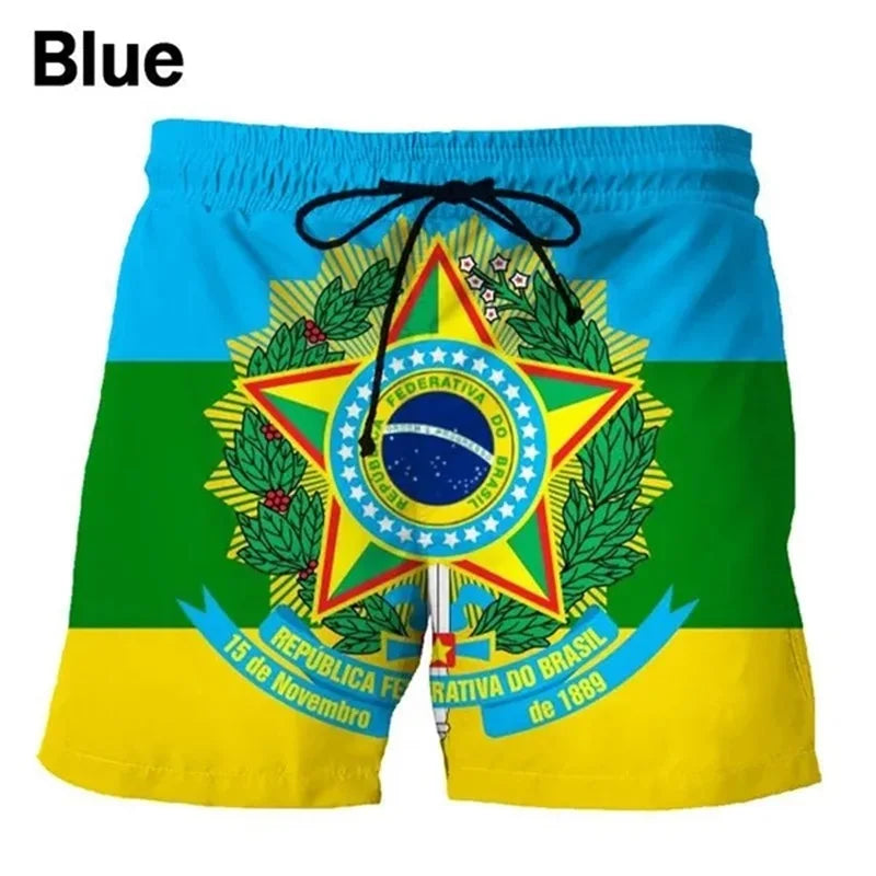 3D Printing Brazil Flag Pattern Beach Shorts For Men Summer Fashion Casual Board Shorts Men Outdoor Sport Gym Swimming Trunks