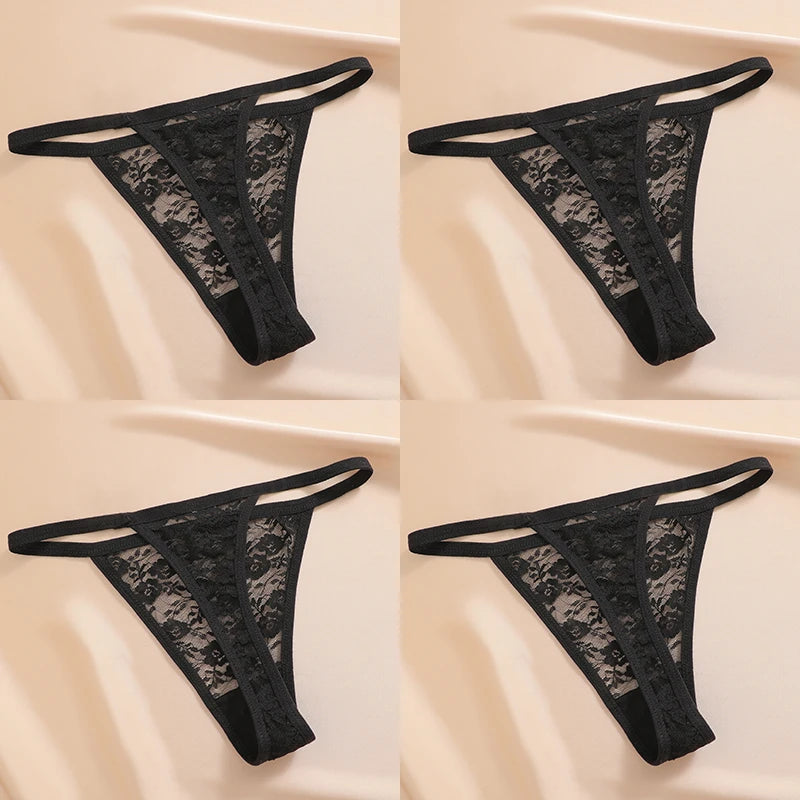 4PCS/Set Women's Underwear Lace Panties Floral Lingerie Woman Panties Sexy Thong G-String Female Pantys Perspective Intimates Ne