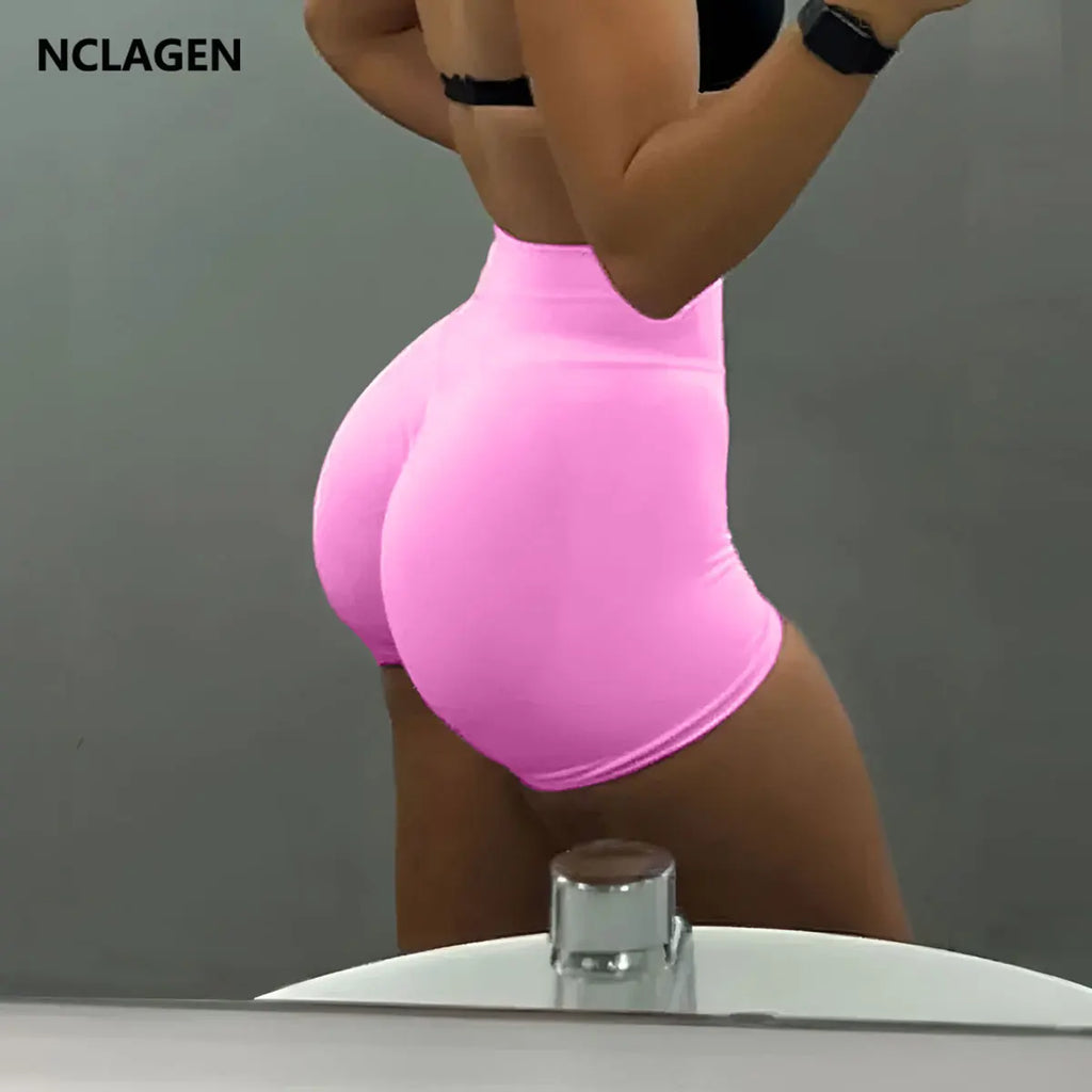 Short de sport sans coutures NCLAGEN 4,5 pouces pour femme, effet push-up, idéal pour le fitness, le yoga et la course à pied. 
