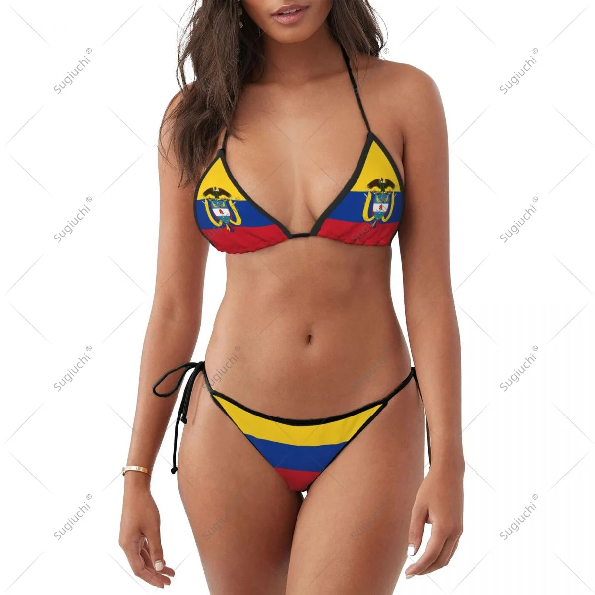 Women Girls Bikini Colombia Flag Swimsuit Sets Three Point Beachwear Swimming Bathing Beach Party Suits Sexy Mujer