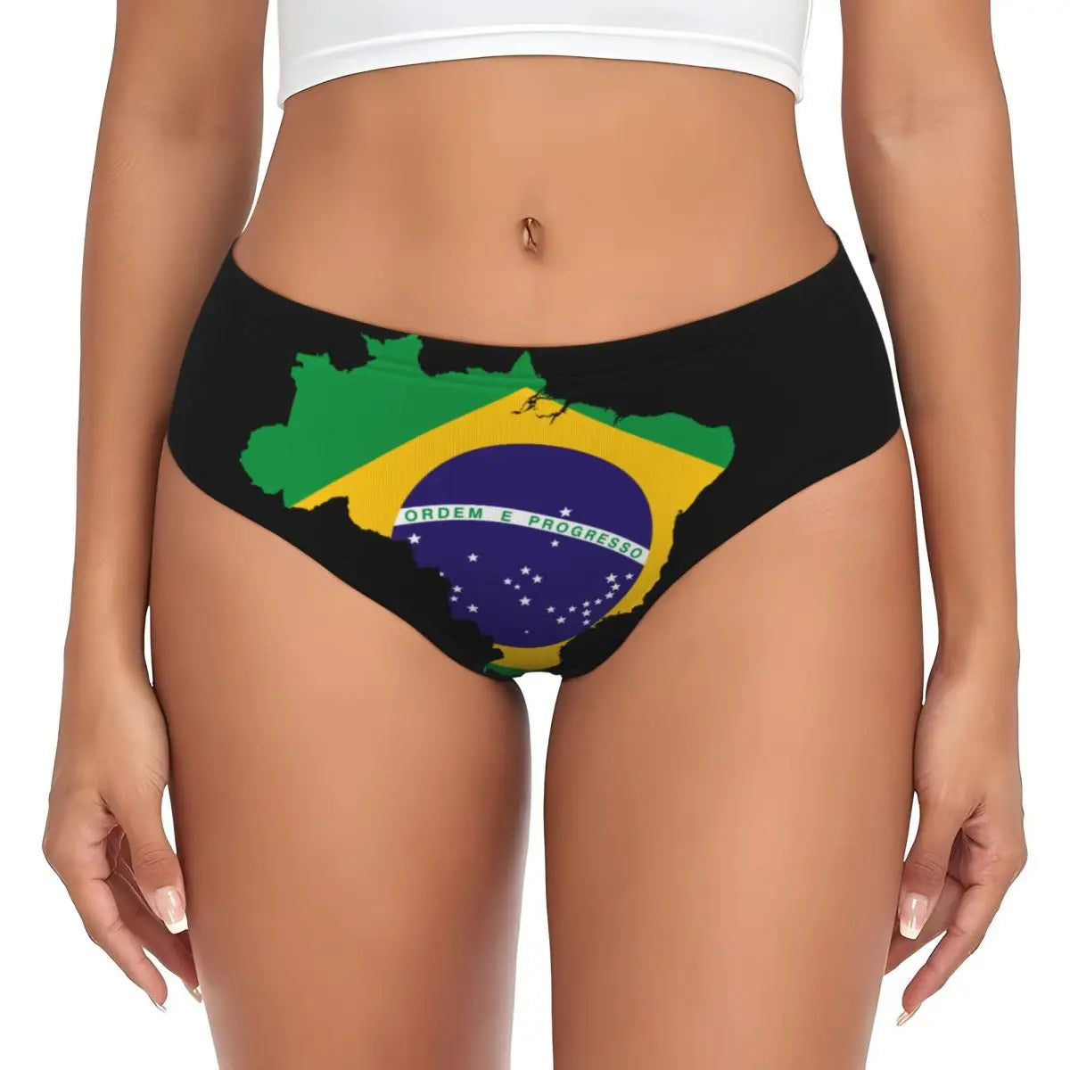 Custom Womens Brazilian Flag Panties Underwear Female Stretch Brief Panties Briefs Underpants