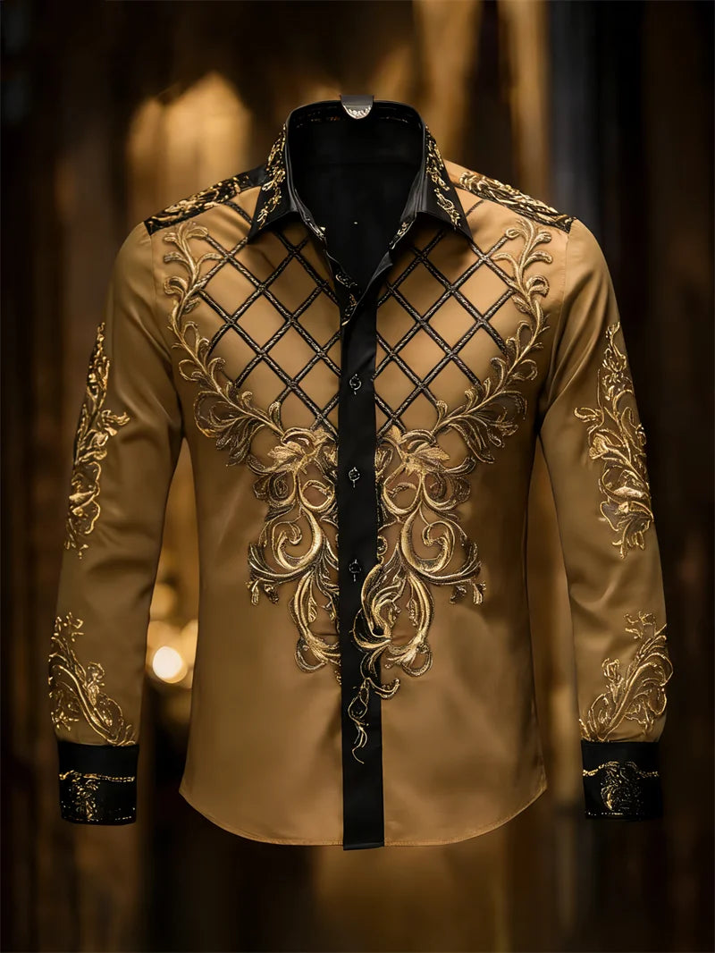 New men's 11 color 3D grid printed shirt with high-quality patterns, casual and fashionable long sleeved lapel shirt