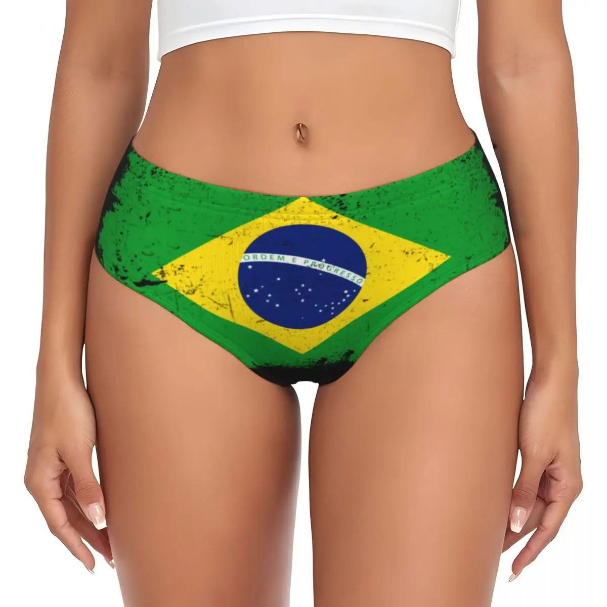 Custom Womens Brazilian Flag Panties Underwear Female Stretch Brief Panties Briefs Underpants