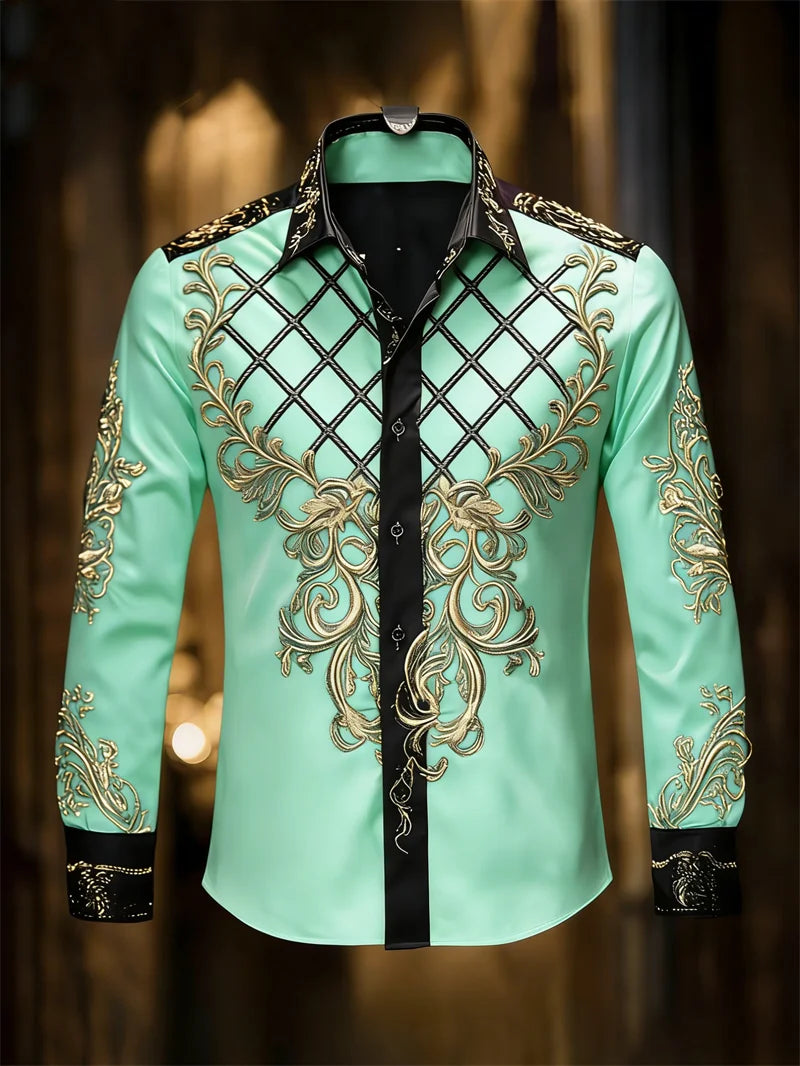 New men's 11 color 3D grid printed shirt with high-quality patterns, casual and fashionable long sleeved lapel shirt