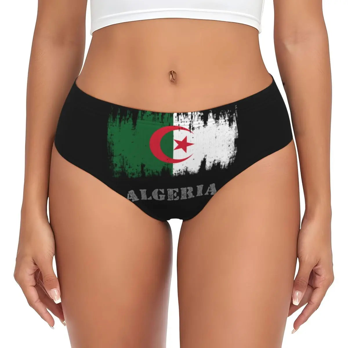 Custom Algeria Map Algerian Flag Brief Panties Womens Breathable Stretch Underwear Valentine's Day Gifts Underpants