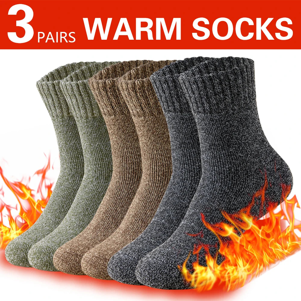 3 Pairs Winter Thick Towel Men's Socks Man's Outdoor Sports Long Socks Cold Resistant Frost Proof Snow Socks For Man Gift 39-44