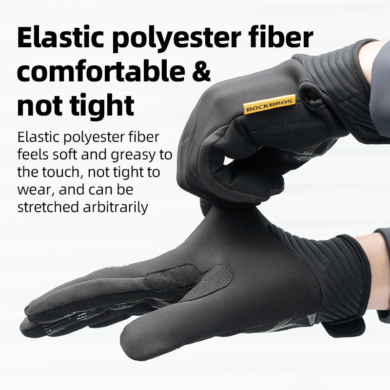 ROCKBROS Keep Warm Bicycle Gloves Full Finger Men Winter Autumn Windproof Fleece Cycling Glove Touch Screen MTB Road Bike Gloves